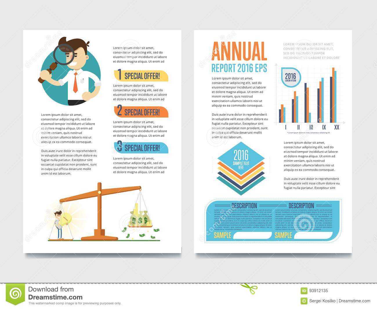 Annual Report Template Set With Diagram Stock Vector Throughout Illustrator Report Templates