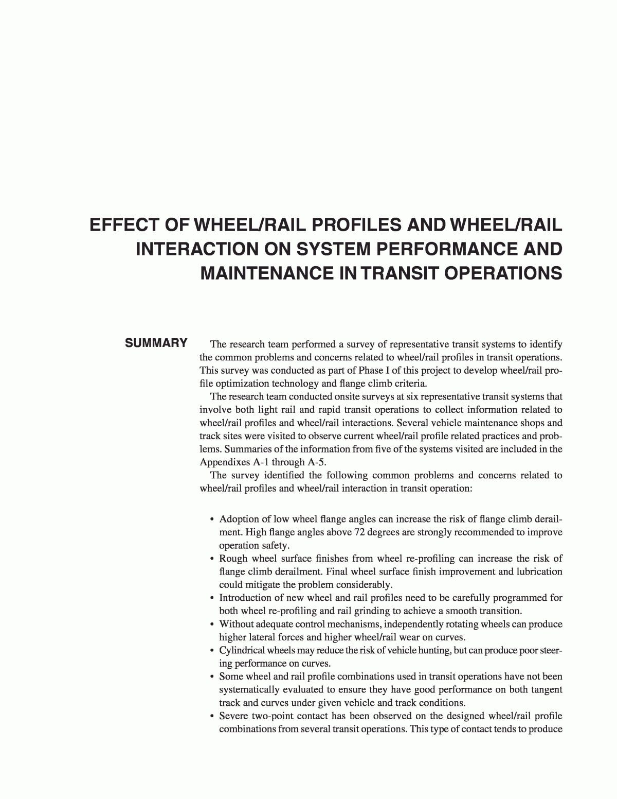 Appendix A – Effect Of Wheel/rail Profiles And Wheel/rail Intended For Blank Performance Profile Wheel Template