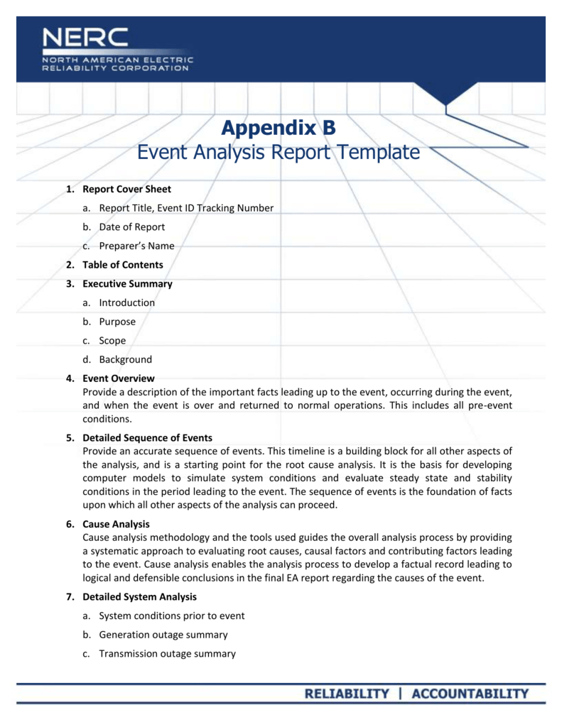 Appendix B – Event Analysis Report Template Within Reliability Report Template