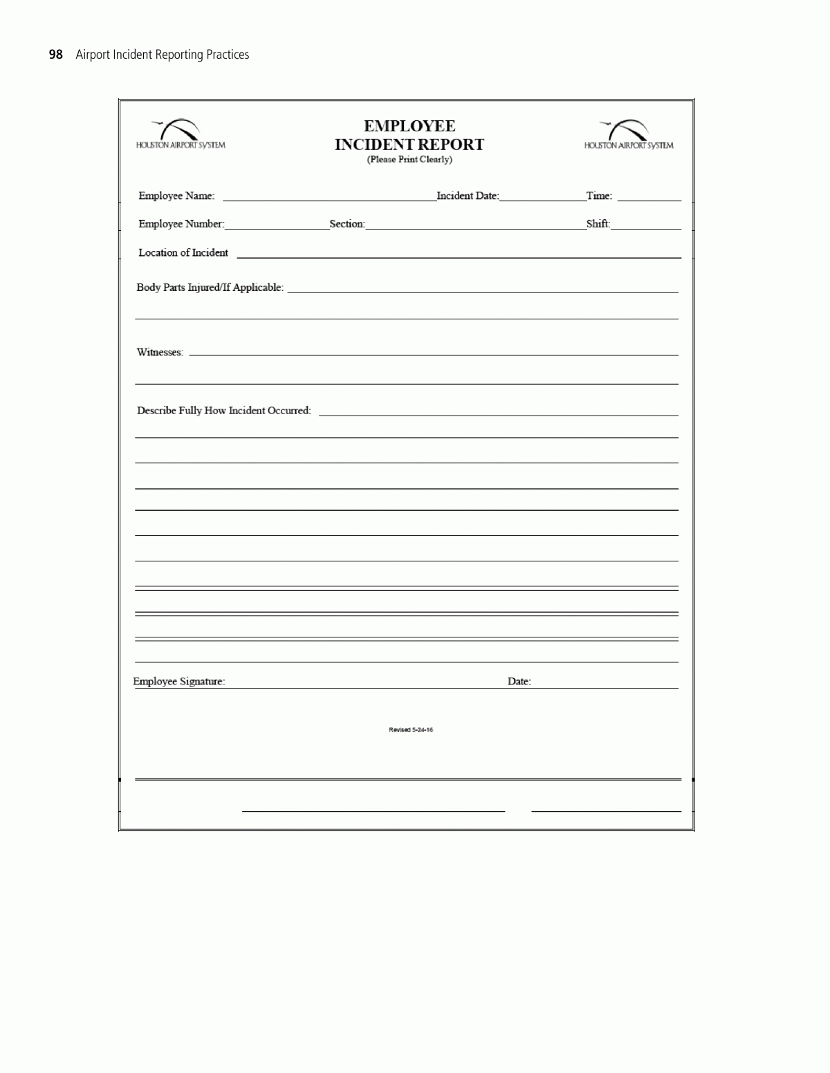 Appendix H - Sample Employee Incident Report Form | Airport Intended For Customer Incident Report Form Template