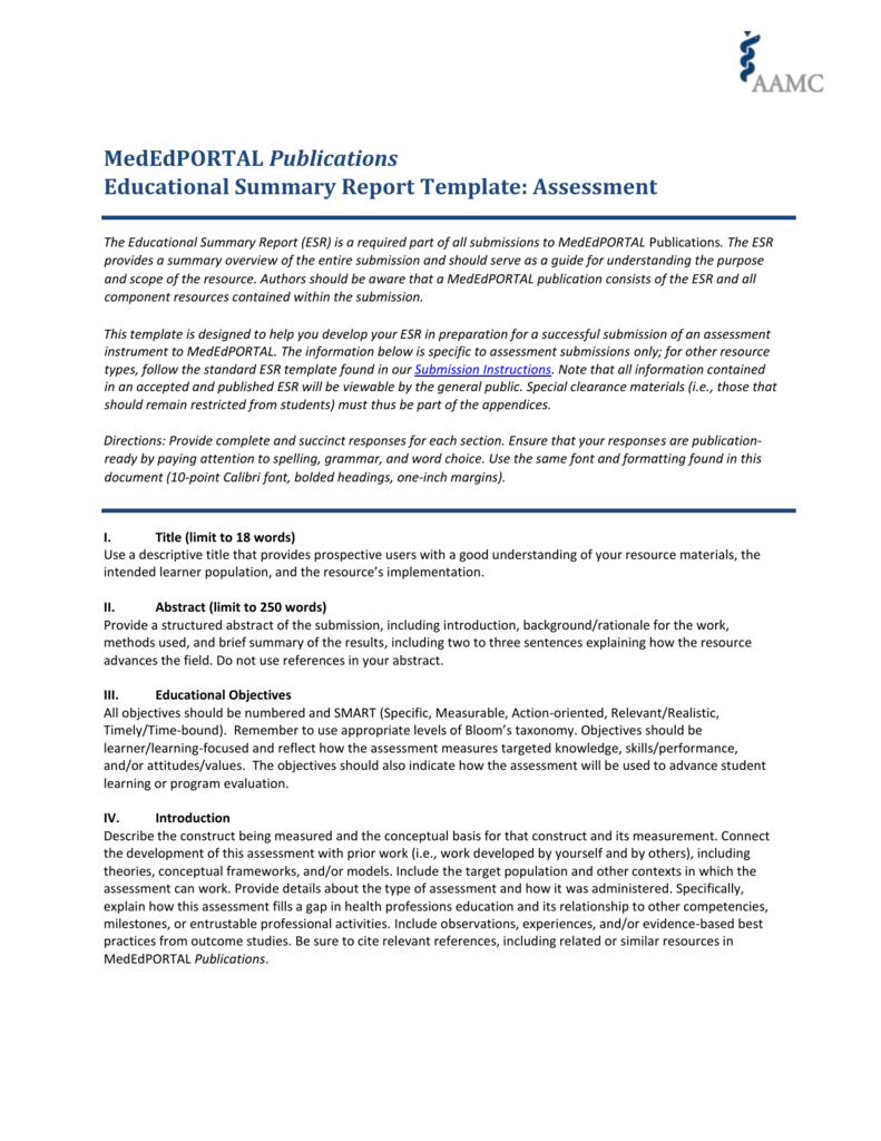 Assessment – Mededportal In Evaluation Summary Report Template
