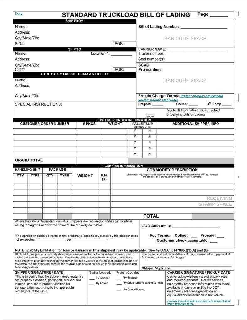 Bill Of Lading Template Excel – Zohre.horizonconsulting.co Pertaining To Blank Bol Template