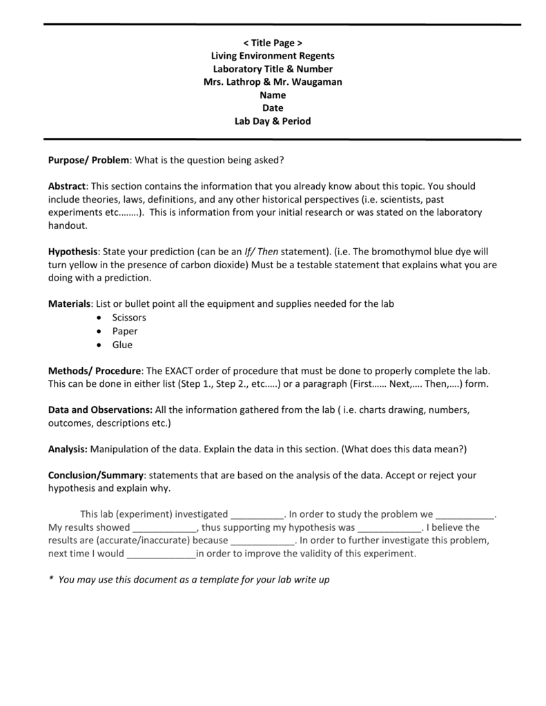 Biology Lab Report Template In Biology Lab Report Template