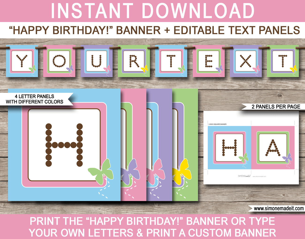 Birthday Banner Template Butterfly Party Photoshop Free Inside Diy Banner Template Free