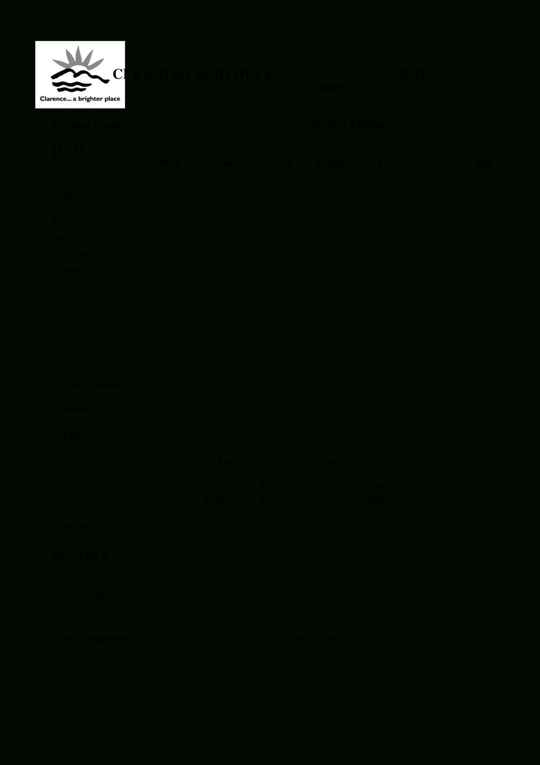 Blank Office Cleaning Schedule | Templates At Intended For Blank Cleaning Schedule Template