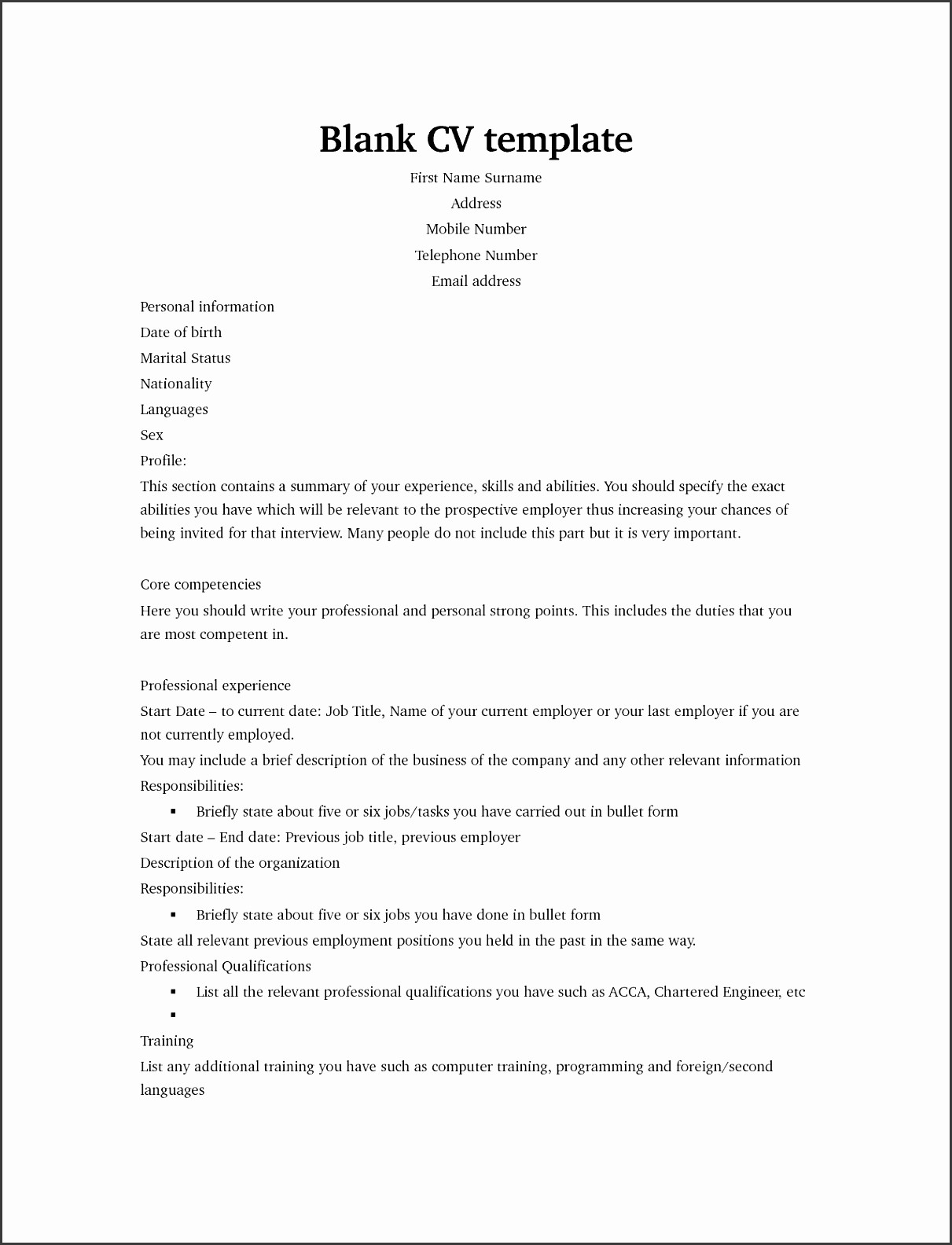 Blank Resume Template Word Inspirational 7 Free Blank Cv Within Blank Resume Templates For Microsoft Word