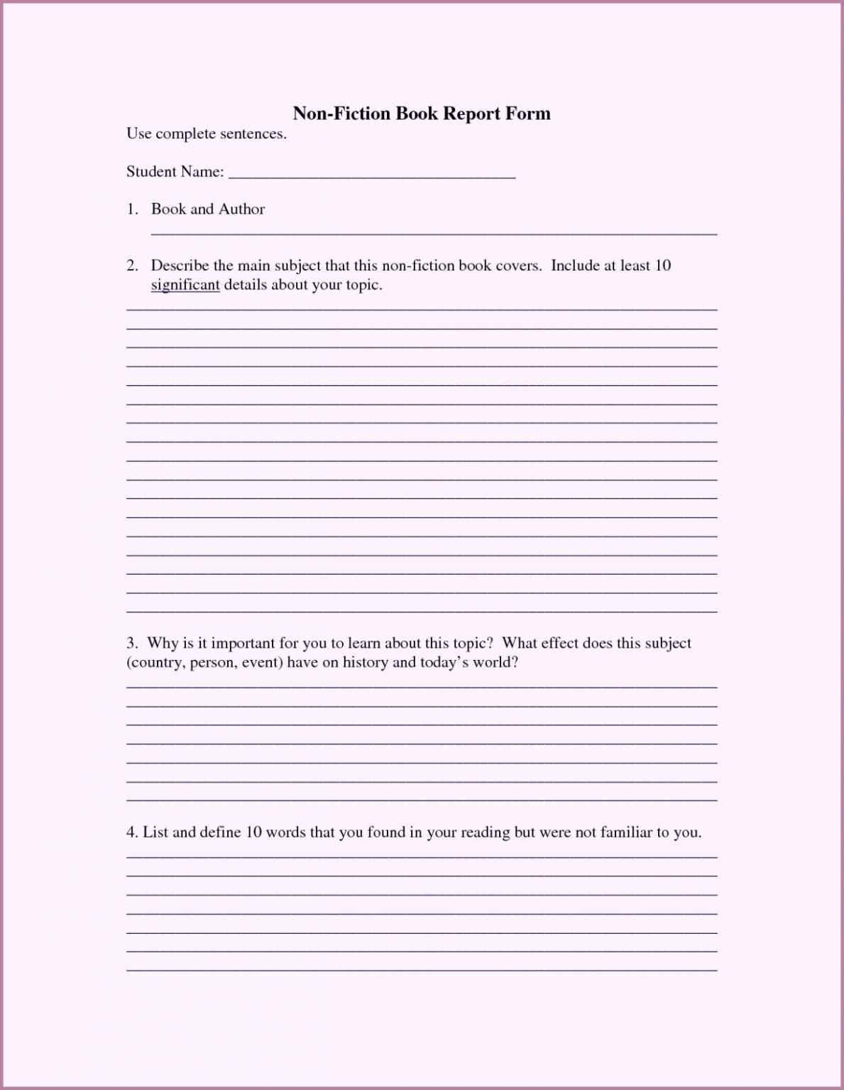 sample book report grade 5