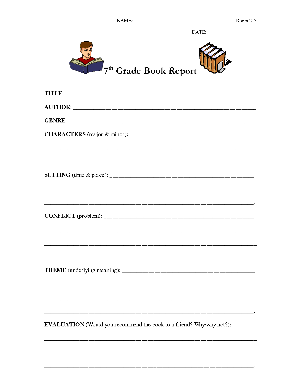 Book Report Template 6Th Grade 5Th Fiction 3Rd For Book Report Template High School