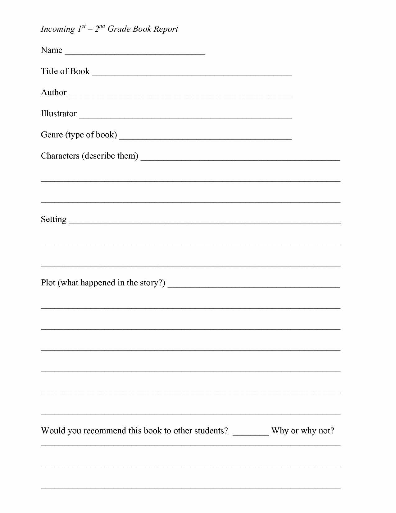 Book Report Template 6Th Grade 5Th Fiction 3Rd Intended For 2Nd Grade Book Report Template