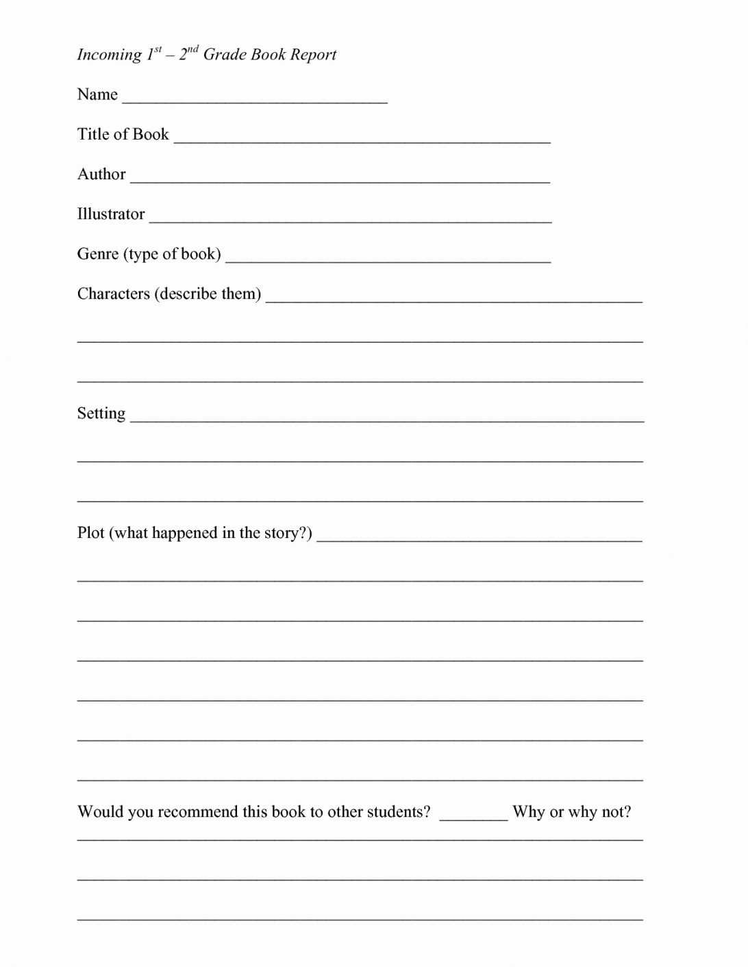 Book Report Template 6Th Grade 5Th Fiction 3Rd Throughout Book Report Template 2Nd Grade
