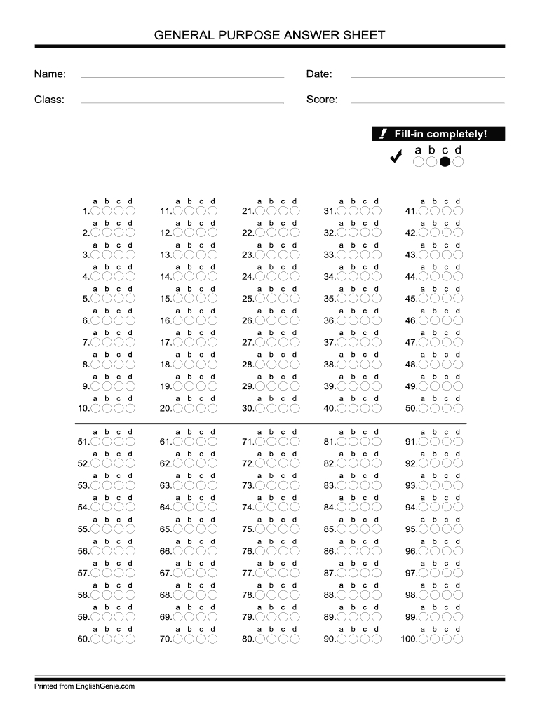 Bubble Answer Sheet 1 100 – Fill Online, Printable, Fillable Intended For Blank Answer Sheet Template 1 100