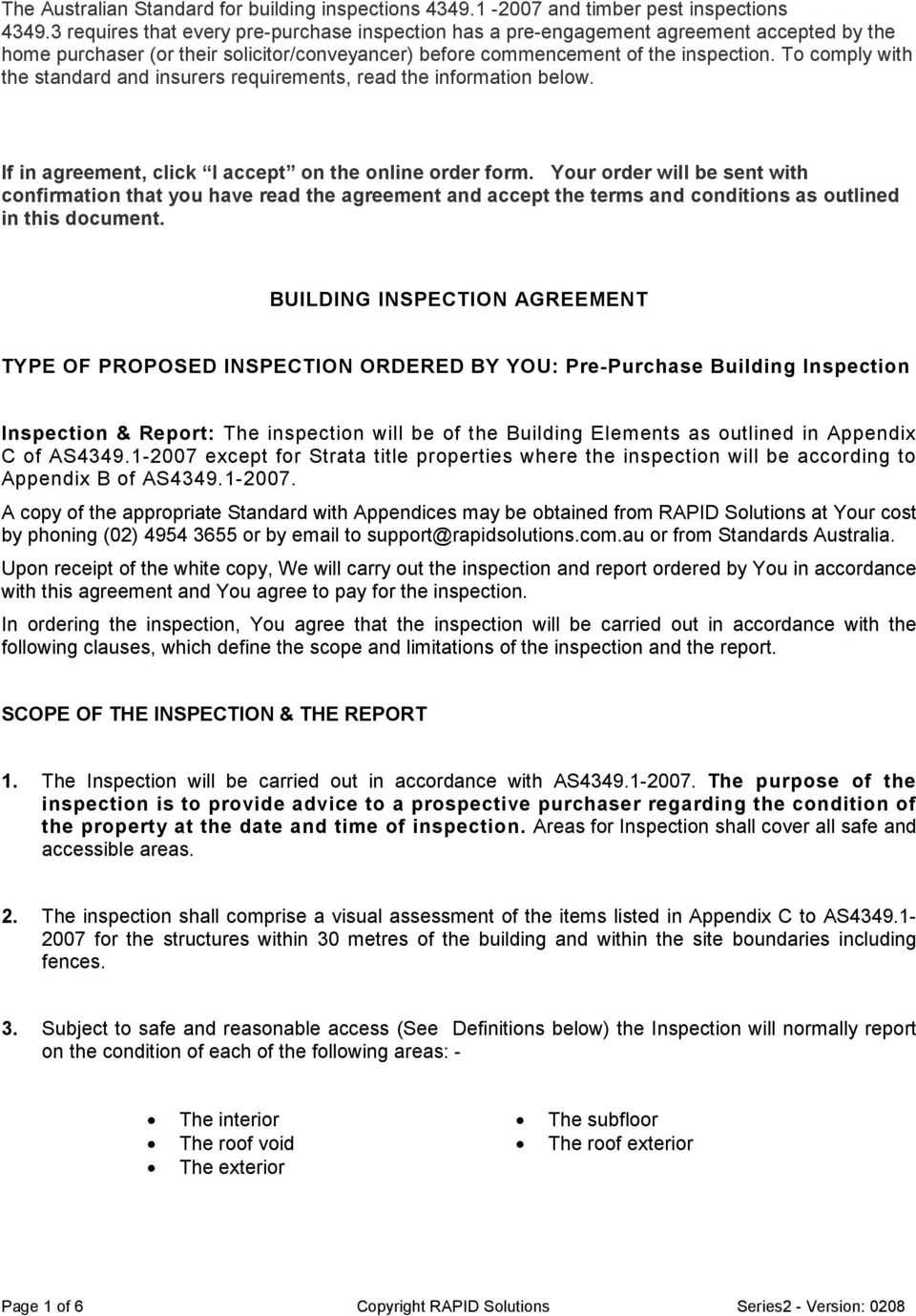 Building Inspection Agreement. Type Of Proposed Inspection Pertaining To Pre Purchase Building Inspection Report Template