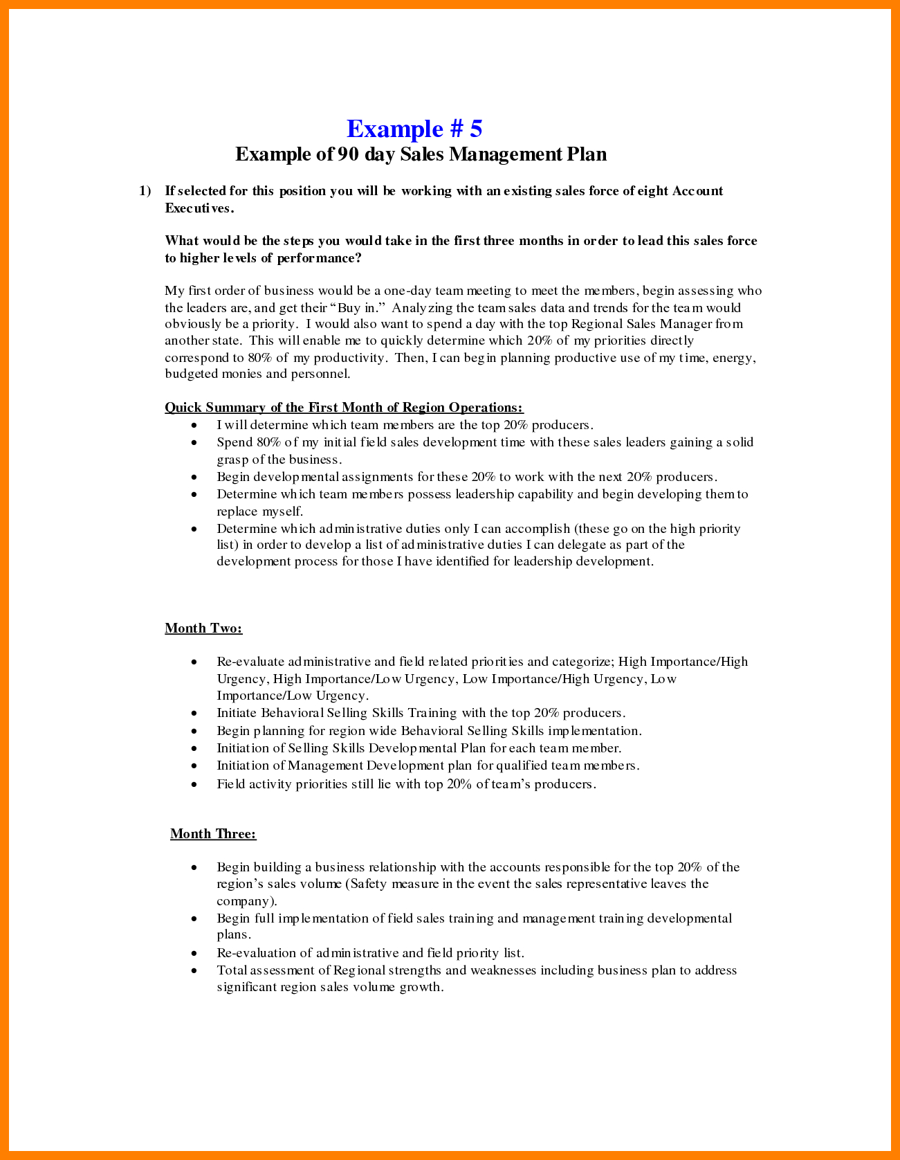 Business Plan Sample For An Internal Interview Sales Manager With 30 60 90 Day Plan Template Word