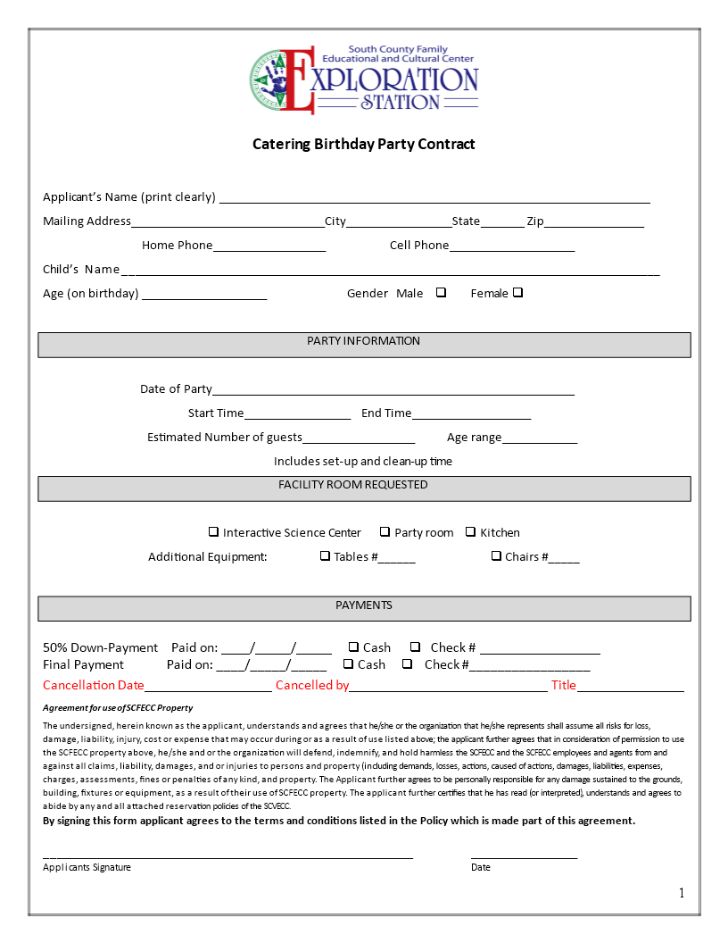 Catering Contract For Birthday Party | Templates At Inside Catering Contract Template Word