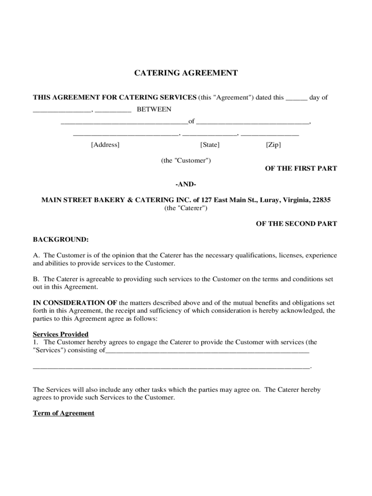 Catering Contract Template – 6 Free Templates In Pdf, Word In Catering Contract Template Word