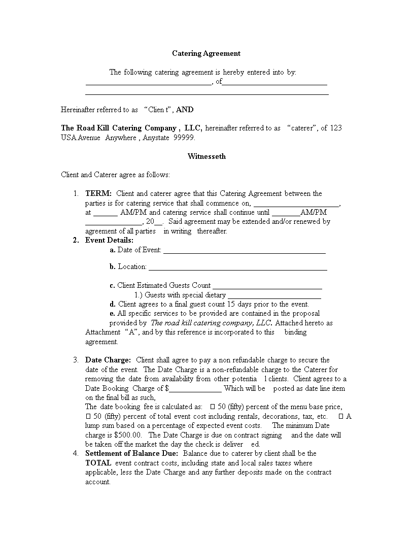 Catering Contract Template | Templates At With Regard To Catering Contract Template Word