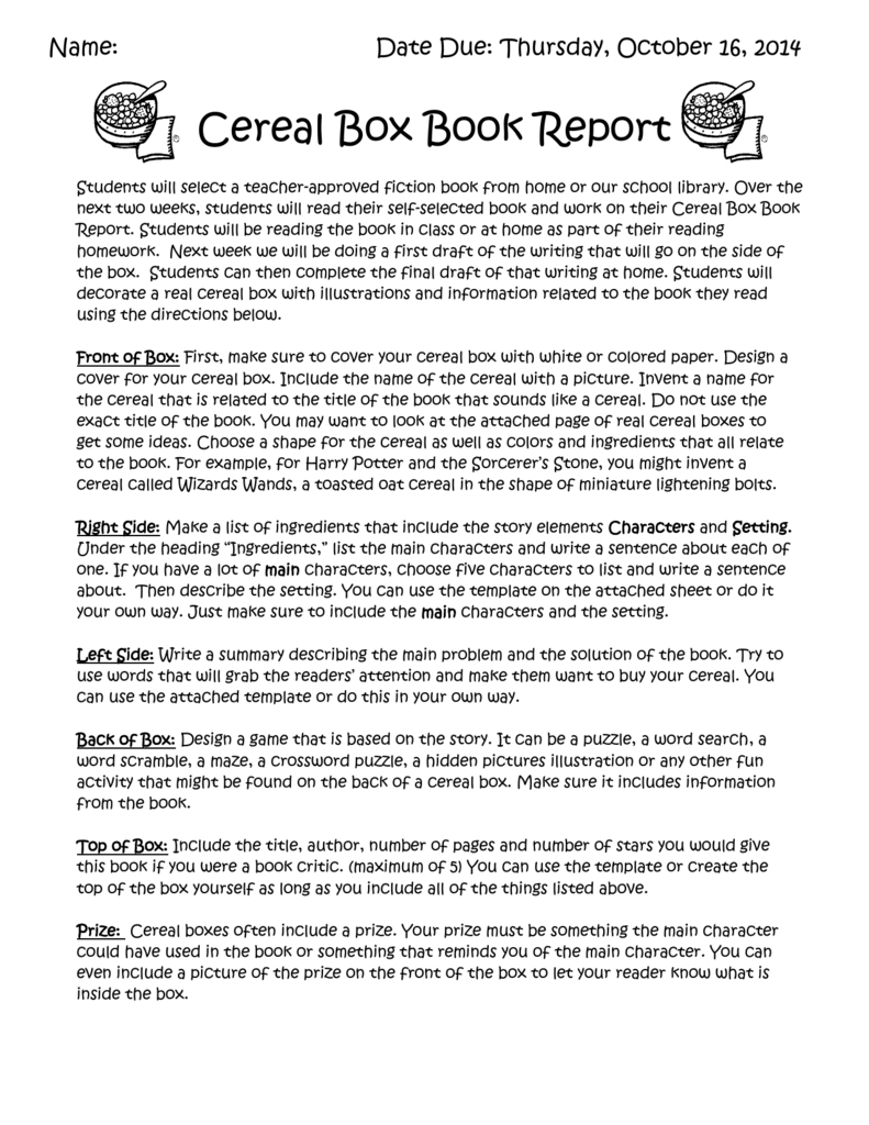 Cereal Box Book Report Within Cereal Box Book Report Template