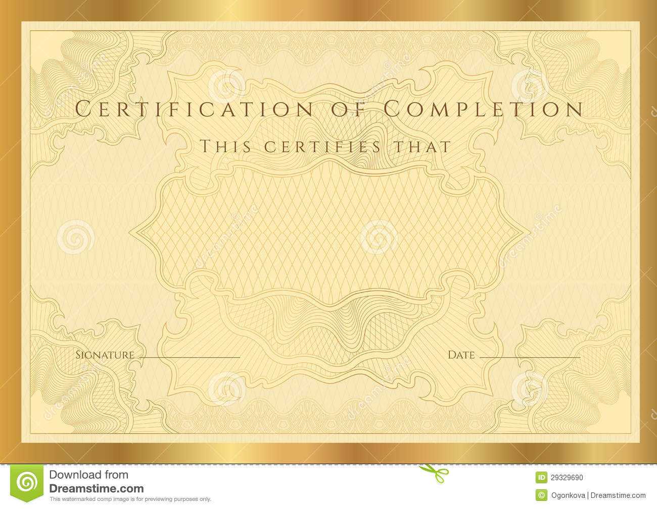 Certificate Diploma Of Completion (Template) Stock Vector For Blank Certificate Templates Free Download