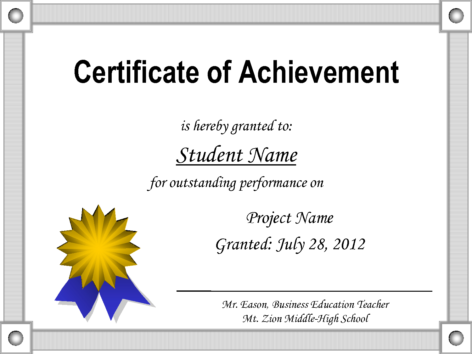 Certificate Of Achievement Template With Blank Certificate Of Achievement Template