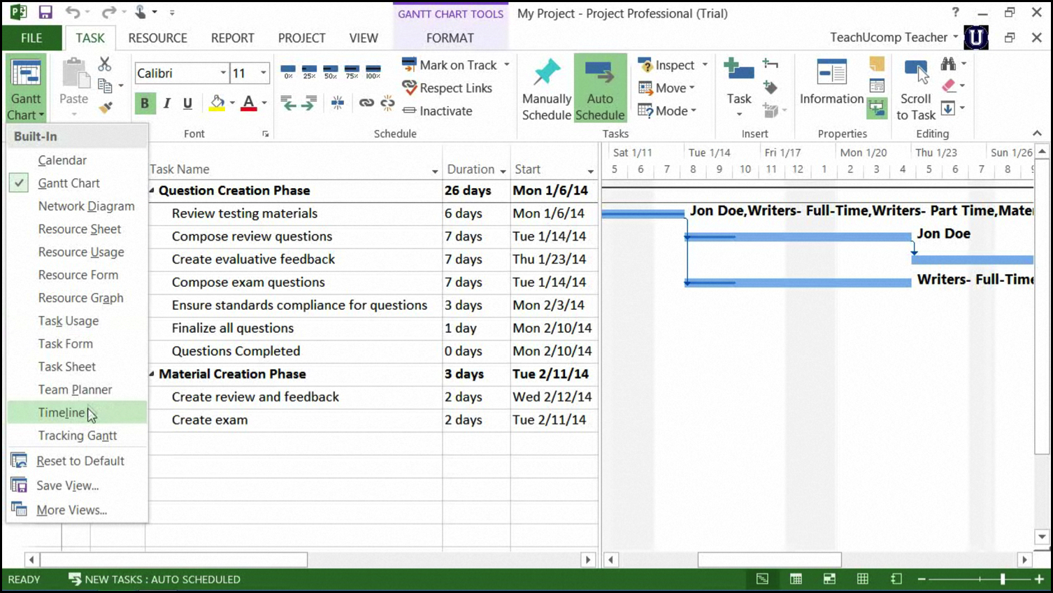 Changing Views In Microsoft Project 2013:2010  Tutorial In Ms Project 2013 Report Templates
