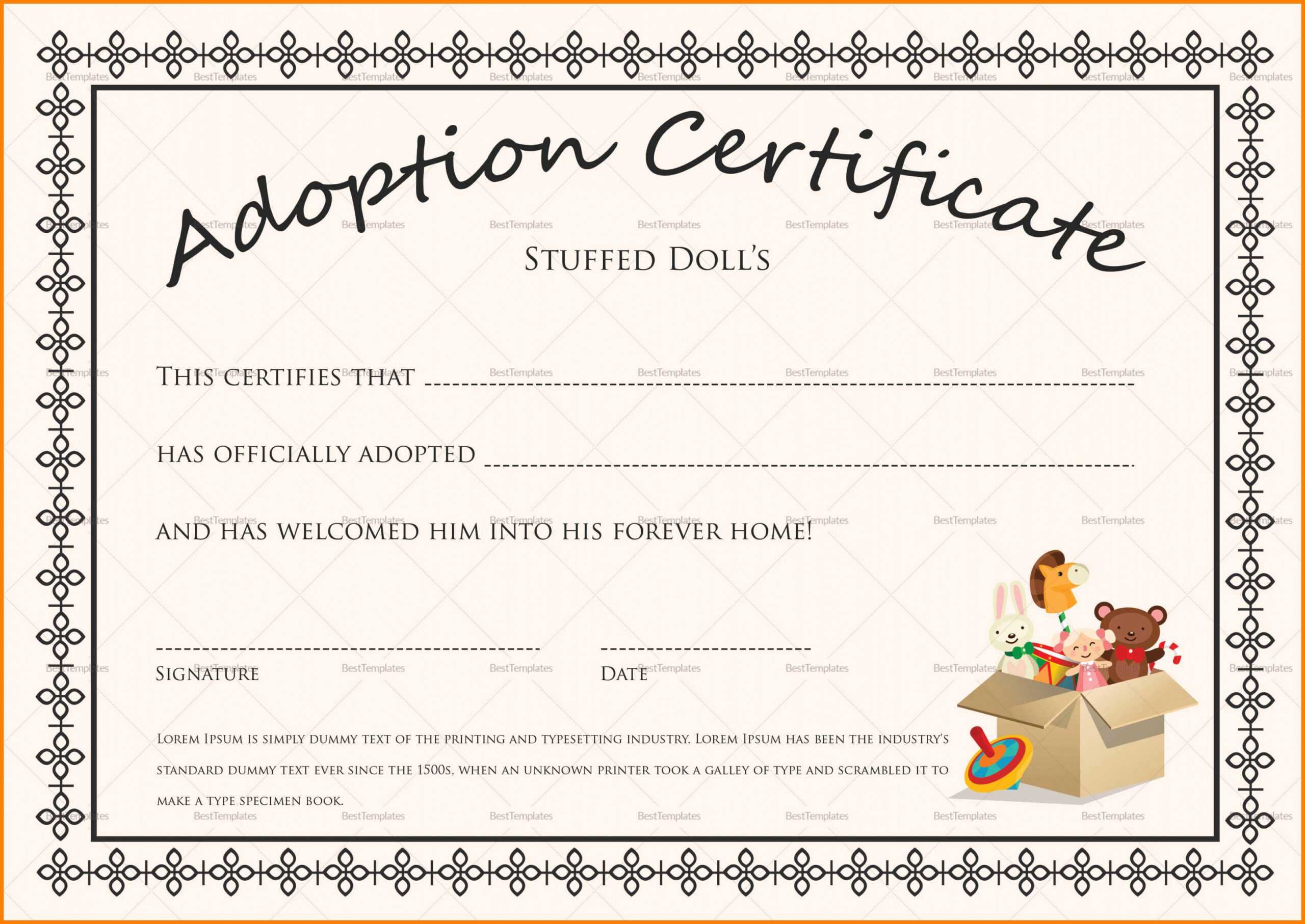 Child Adoption Certificate Template Regarding Blank Adoption Certificate Template