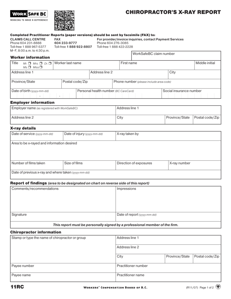 Chiropractor's X Ray Report (Form 11Rc) In Chiropractic X Ray Report Template
