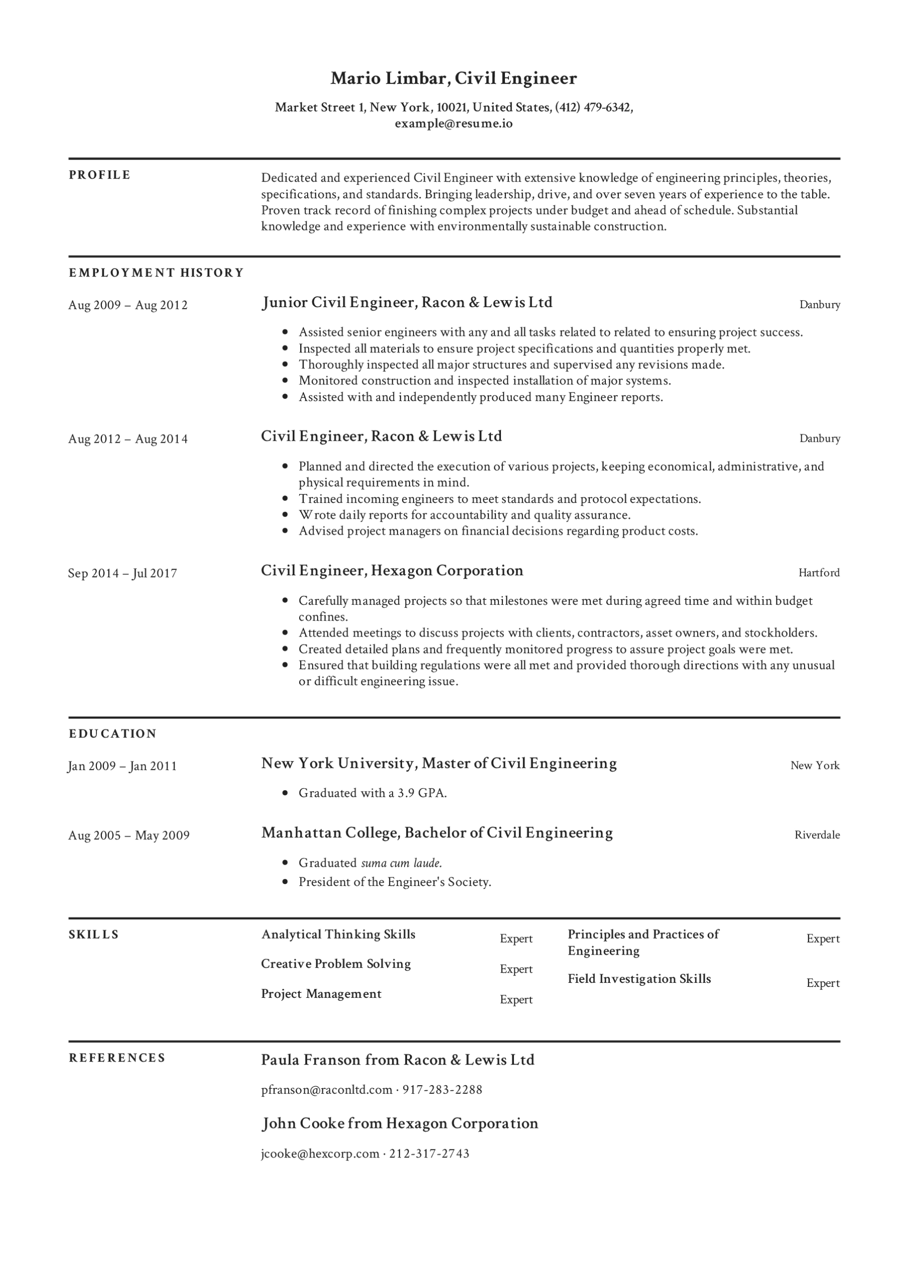 Civil Engineer Resume Templates 2020 (Free Download) · Resume.io Intended For Country Report Template Middle School