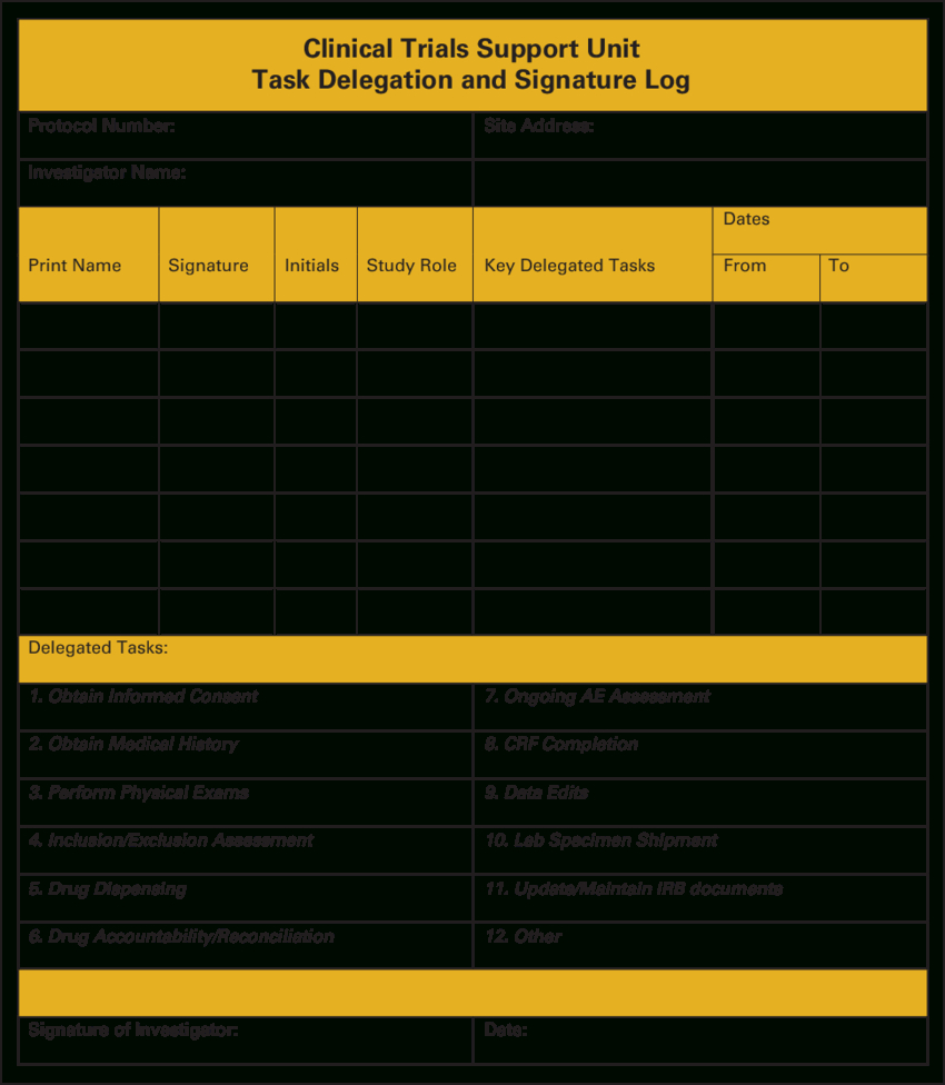 Clinical Trials Support Unit Task Delegation Log. Ae Within Case Report Form Template Clinical Trials