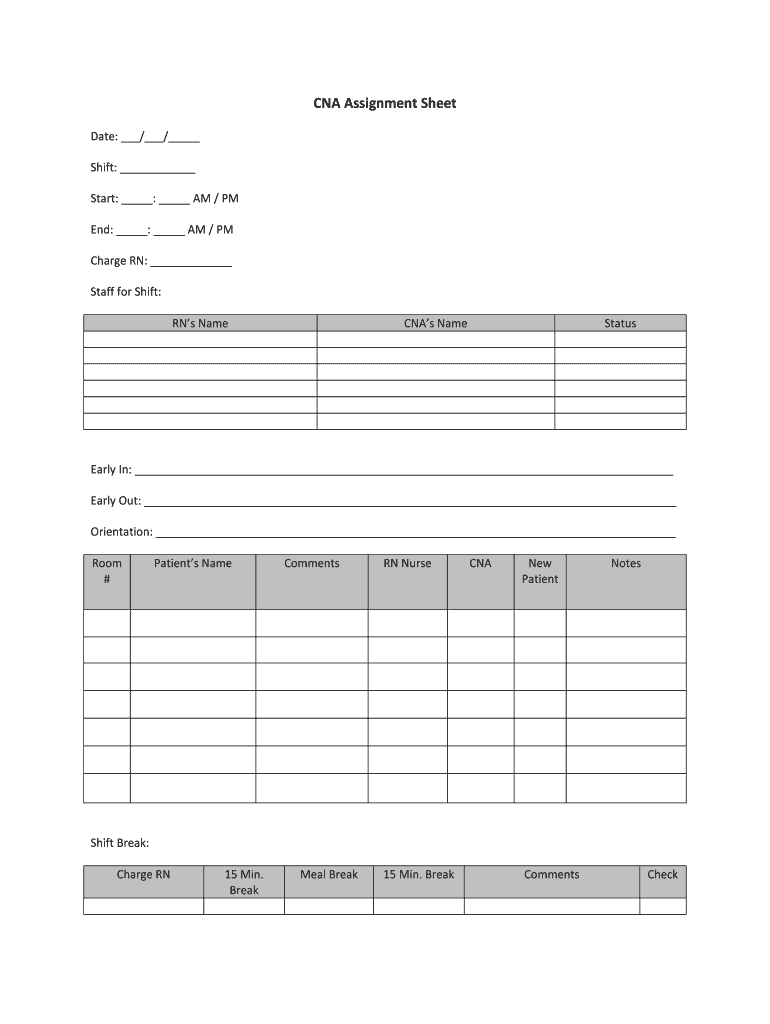 Cna Assignment Sheet – Fill Online, Printable, Fillable Regarding Nursing Assistant Report Sheet Templates
