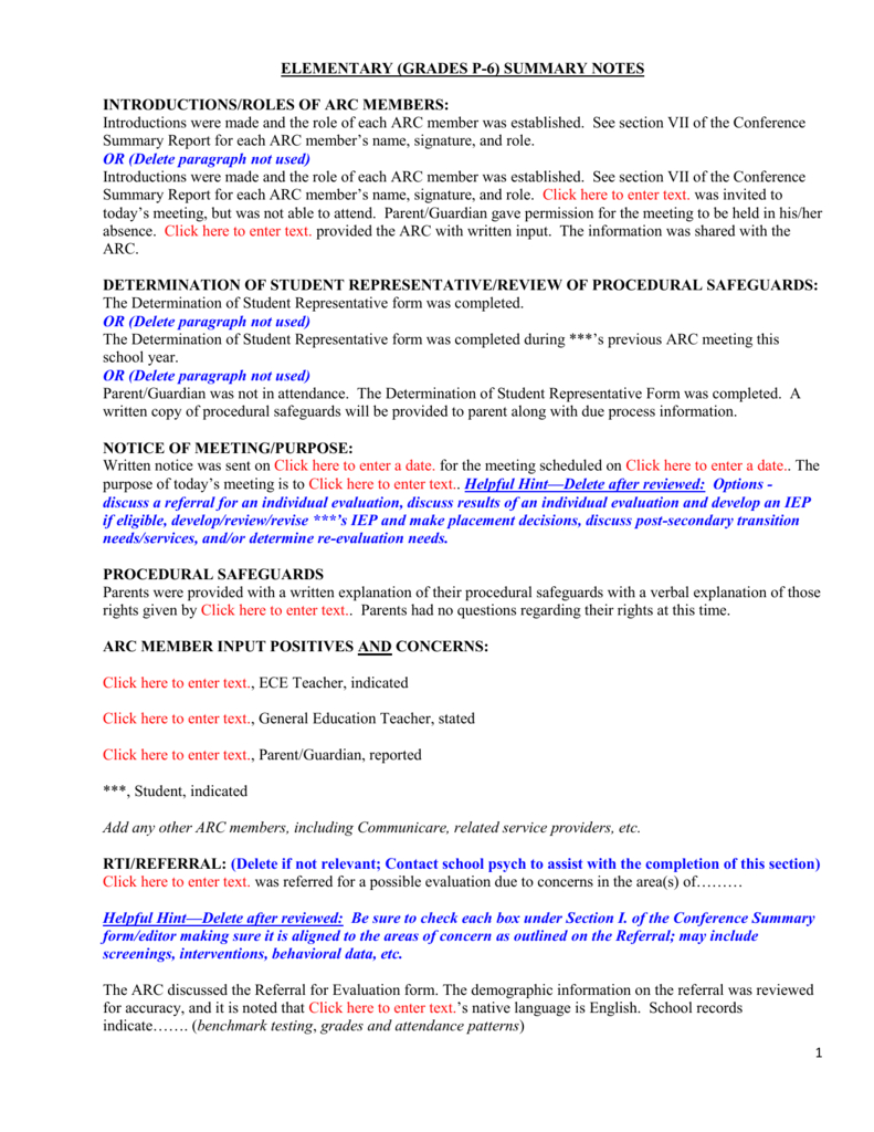Conference Summary Template P – 6Th Grades With Regard To Conference Summary Report Template