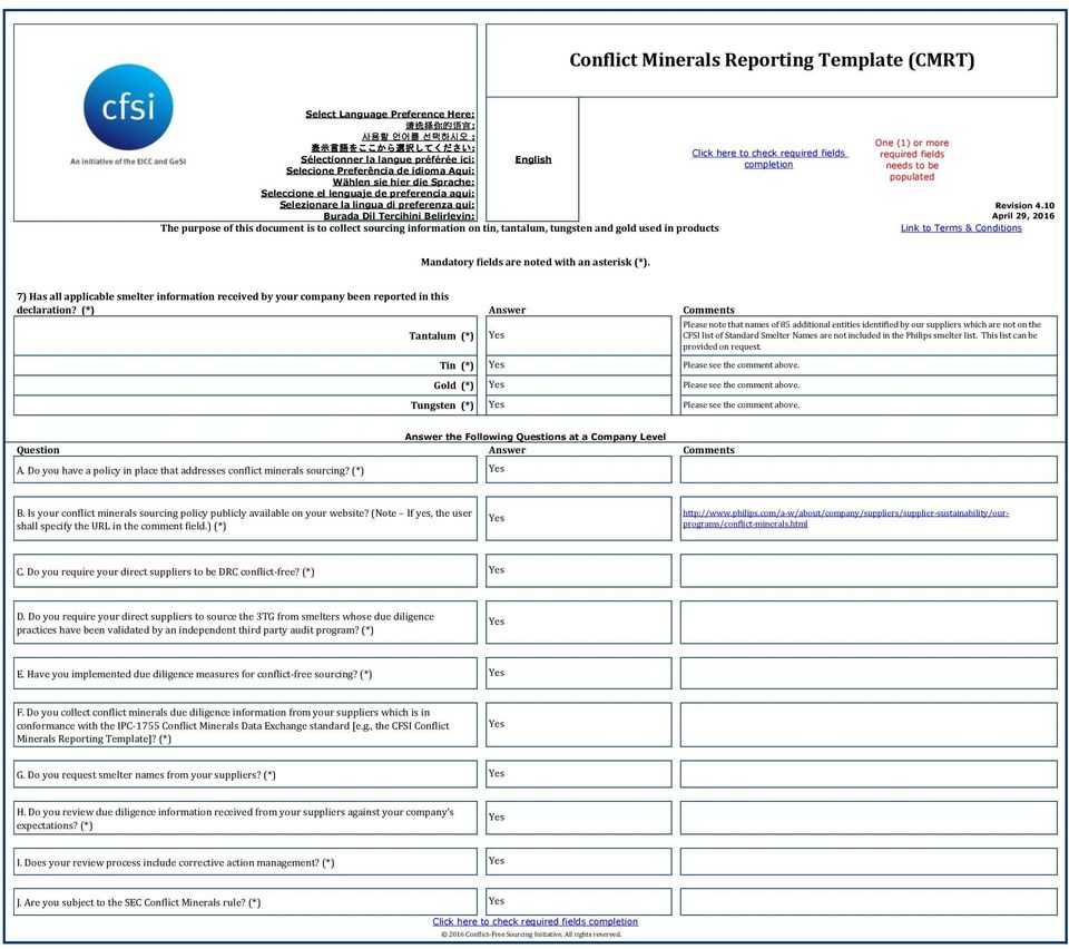 Cmrt Reporting Template