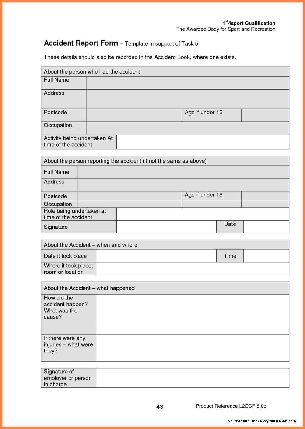Construction Accident Report Form Sample Work Incident Within Hse Report Template