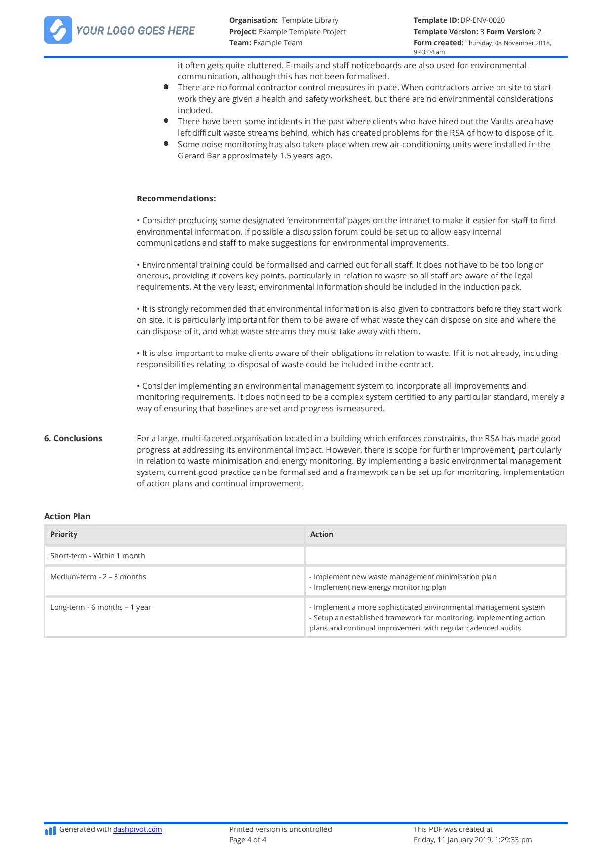 Construction Audit Report Sample: For Safety, Quality Pertaining To Implementation Report Template