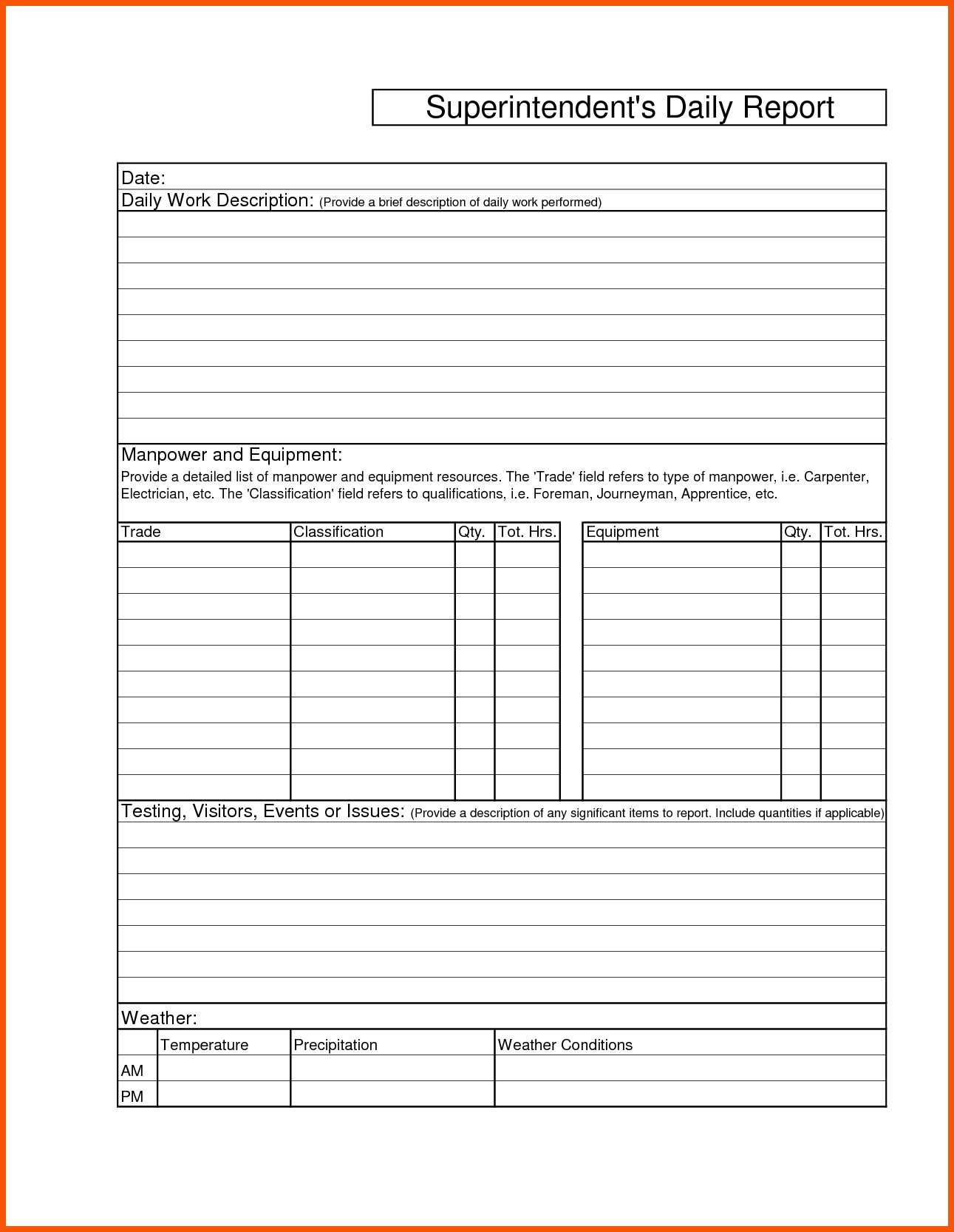 Construction Daily Report Template Examples Best Free Regarding Daily Reports Construction Templates