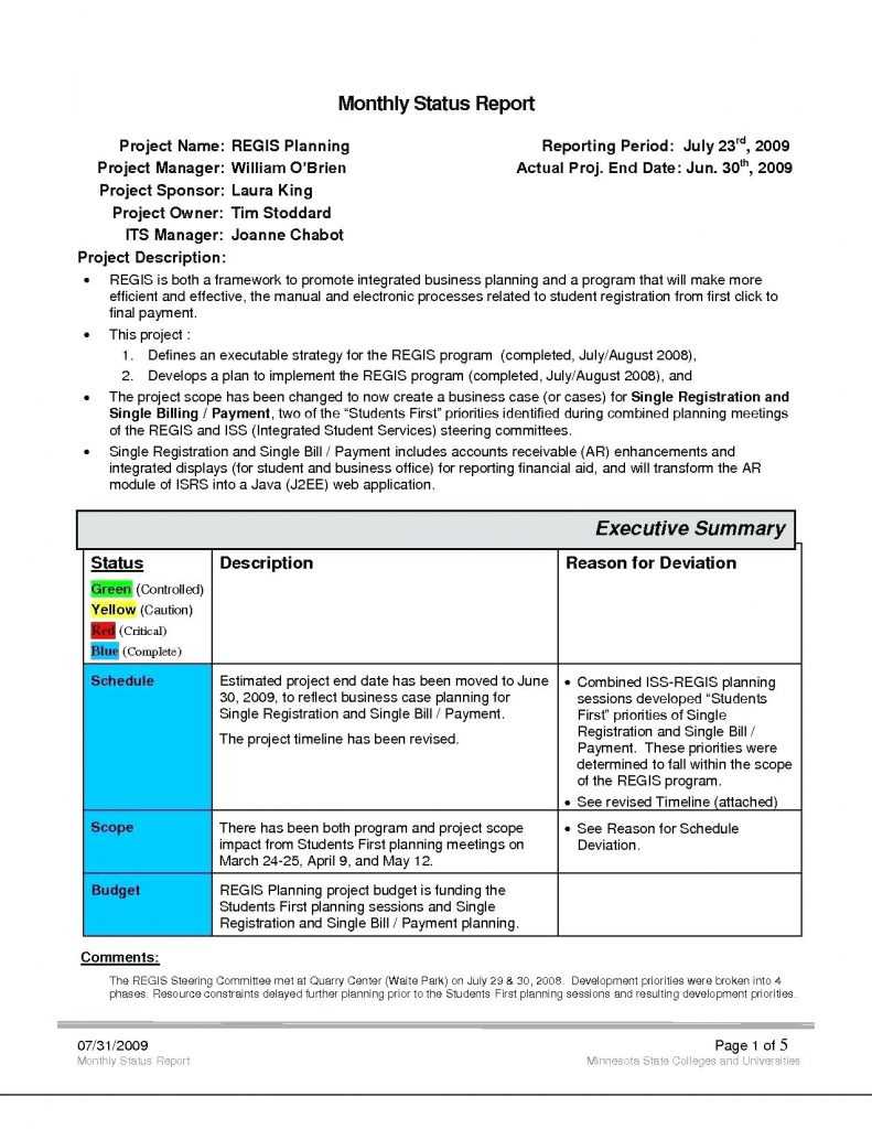 Construction Project Feasibility Report Sample Monthly Throughout Monthly Status Report Template