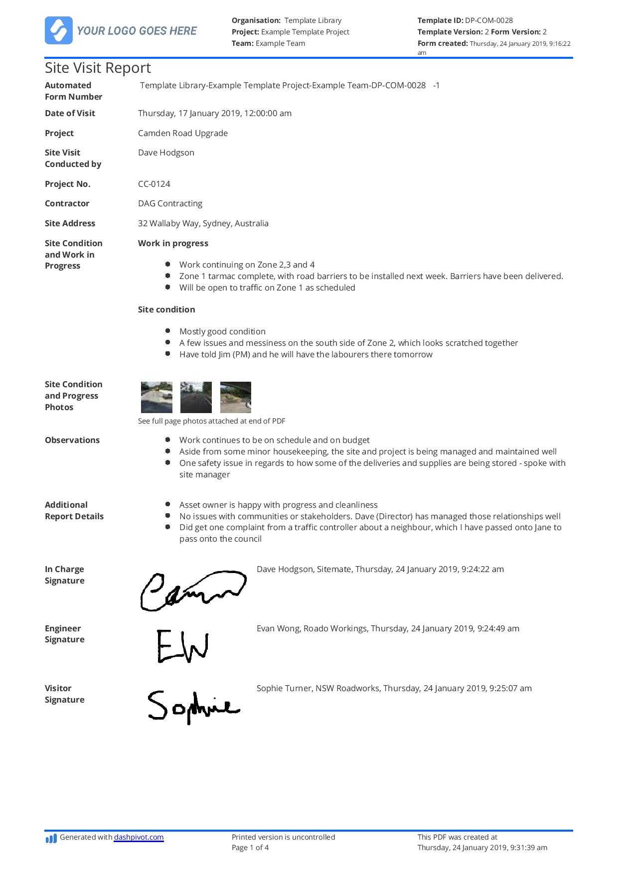Construction Site Visit Report Template And Sample [Free To Use] Regarding Site Visit Report Template