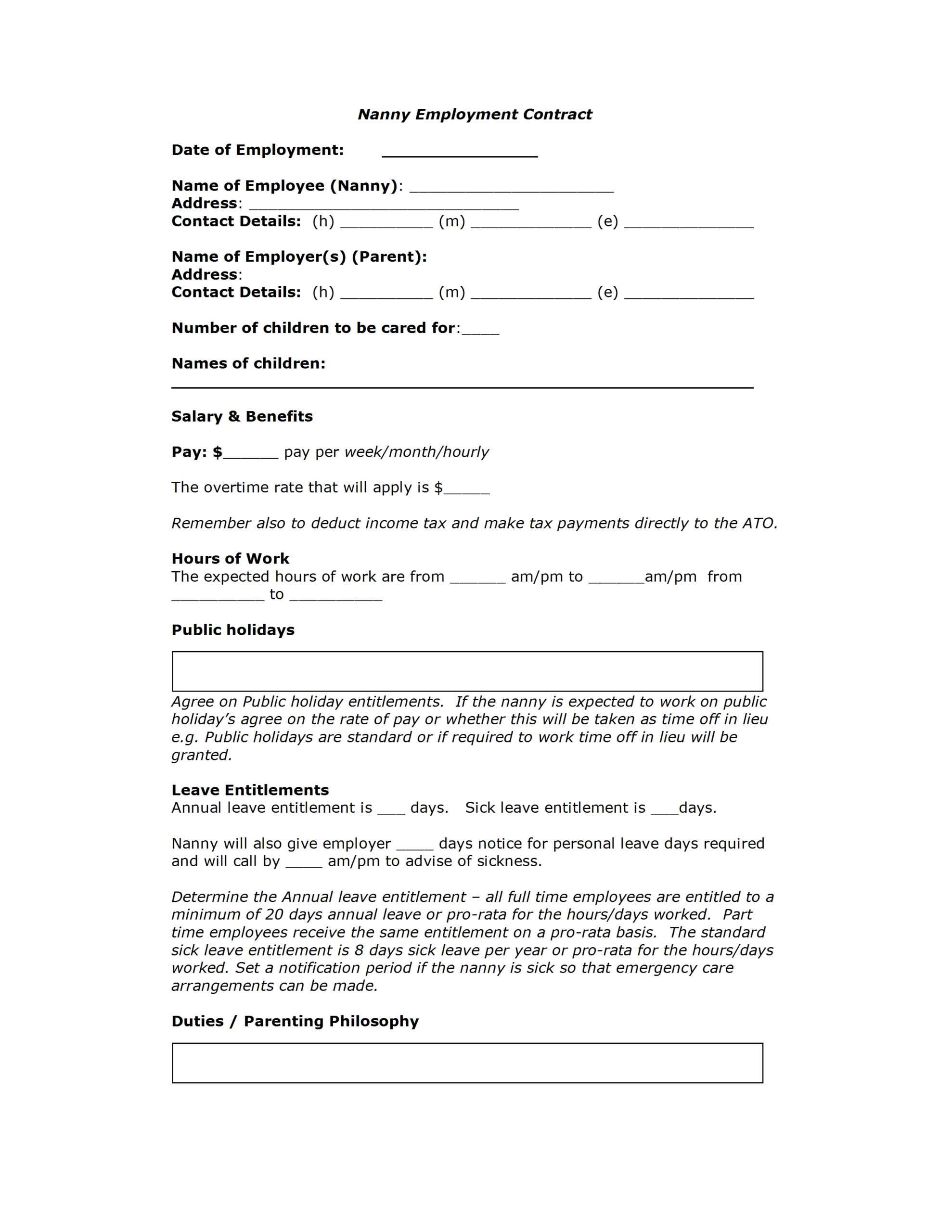 Contract Template For Nanny | Professional Resume Cv Maker Within Nanny Contract Template Word