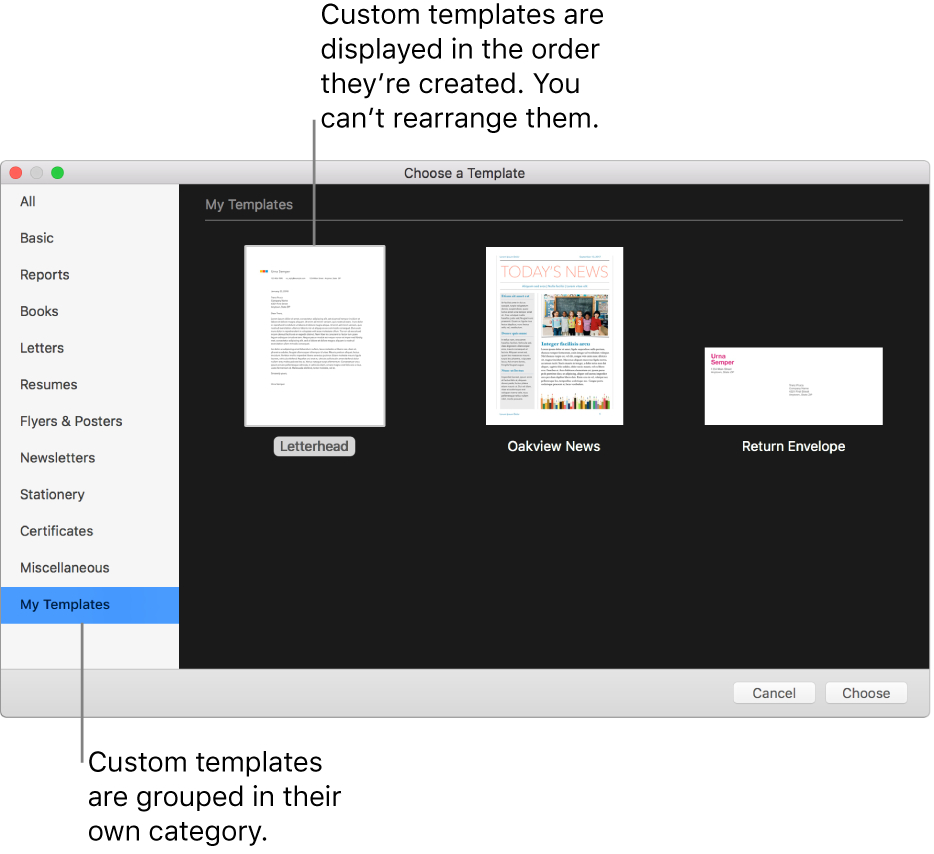 Create A Custom Template In Pages On Mac – Apple Support Intended For Words Their Way Blank Sort Template