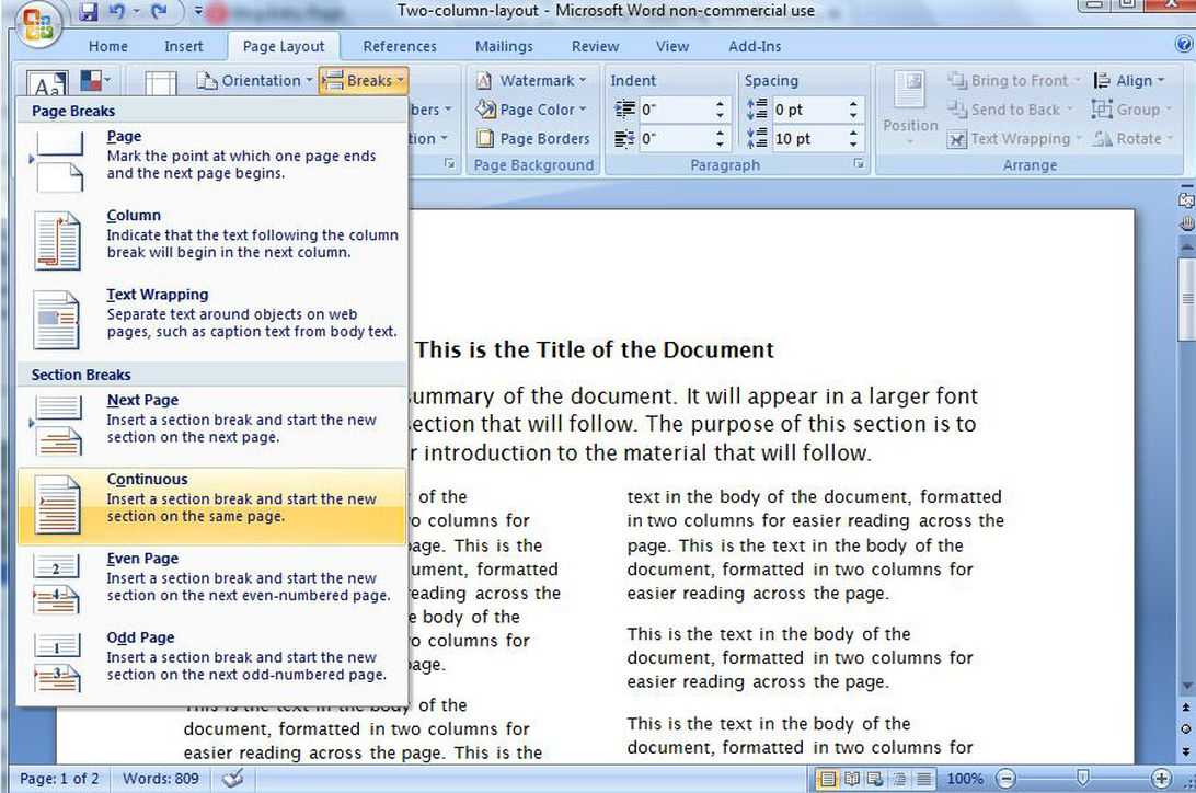 How To Make One Page In A Word Document Two Columns