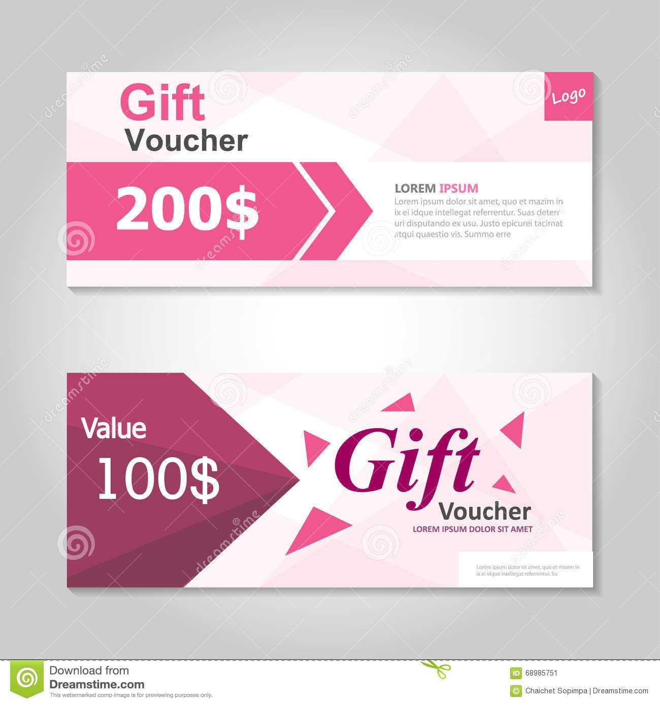 Cute Pink Gift Voucher Template Layout Design Set Pertaining To Blank Coupon Template Printable