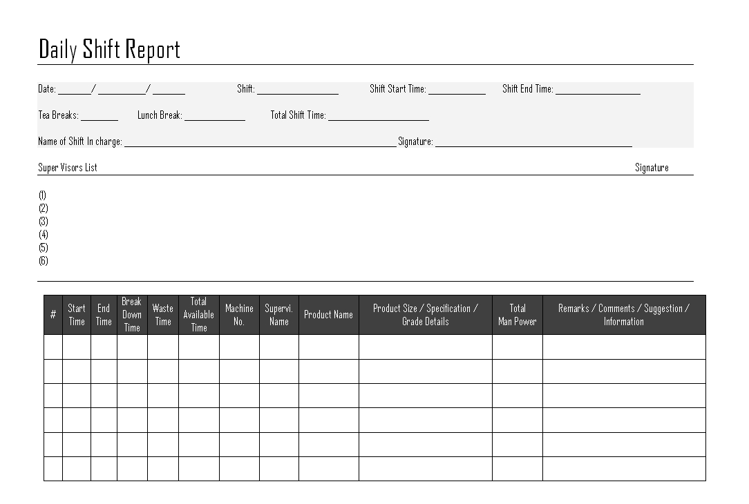 Daily Shift Report – With Regard To Machine Breakdown Report Template