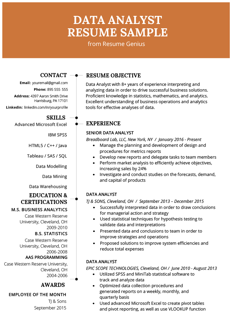 Data Analyst Resume Example & Writing Guide | Resume Genius With Regard To Analytical Report Template