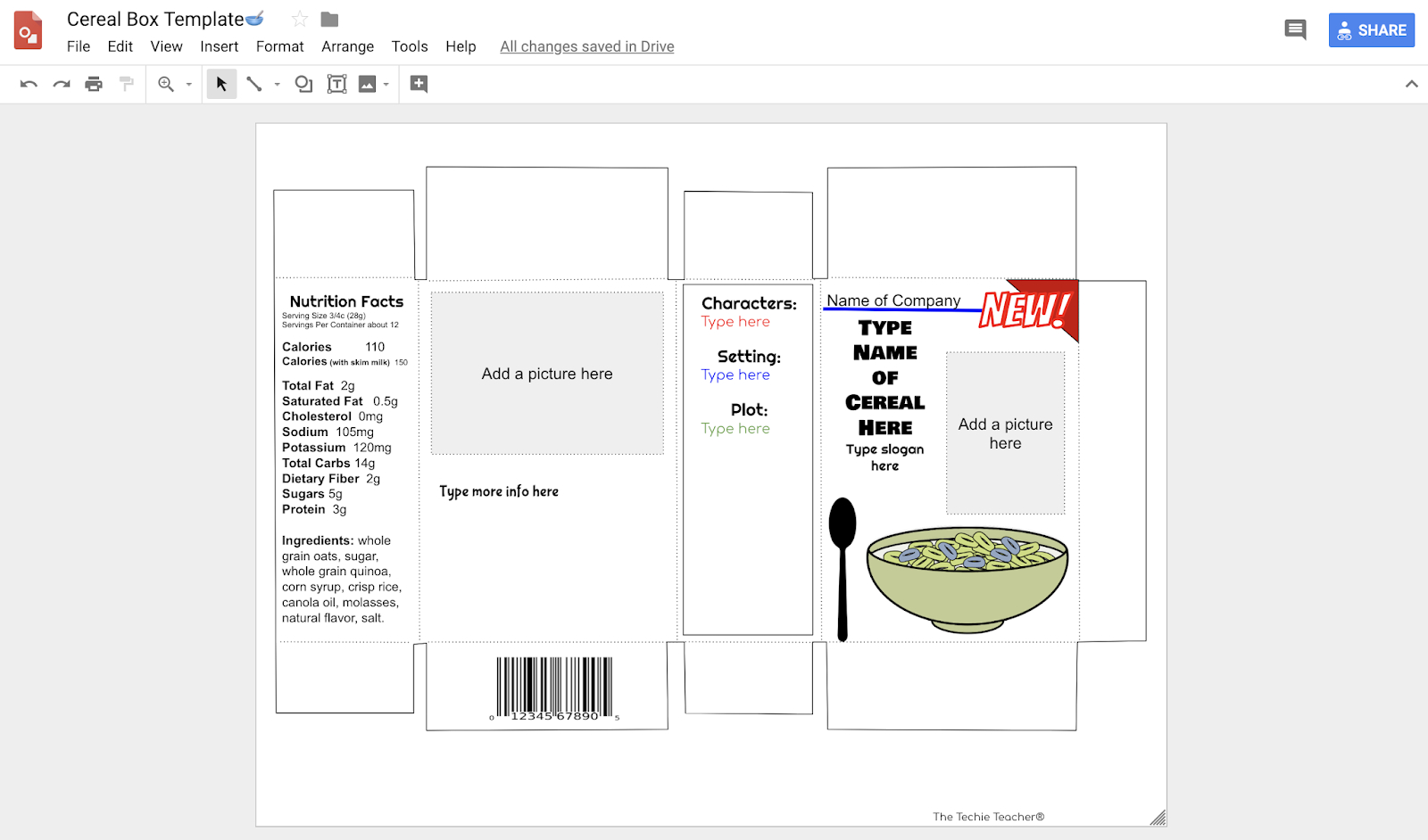 Design A Cereal Box In Google Drawing: Book Report Idea Within Cereal Box Book Report Template