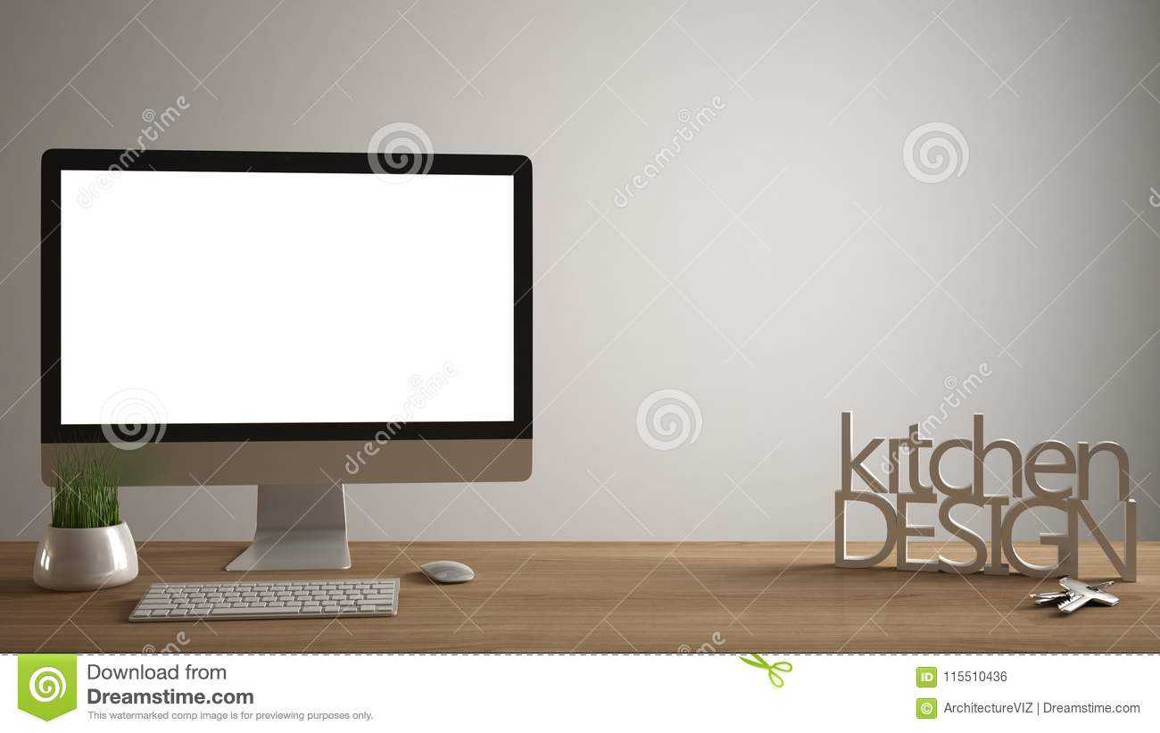 Desktop Mockup, Template, Computer On Wooden Work Desk With Inside Making Words Template
