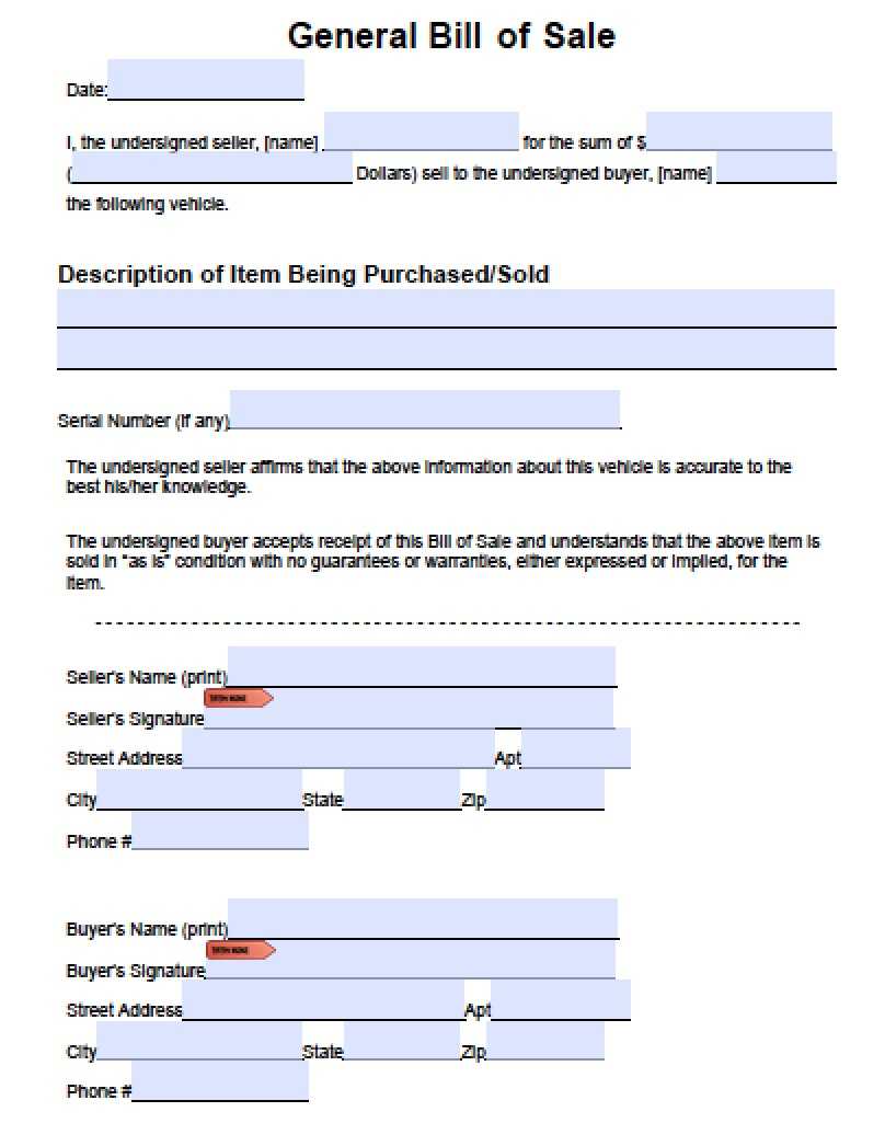 Download General Blank Bill Of Sale Form | Pdf | Word With Vehicle Bill Of Sale Template Word
