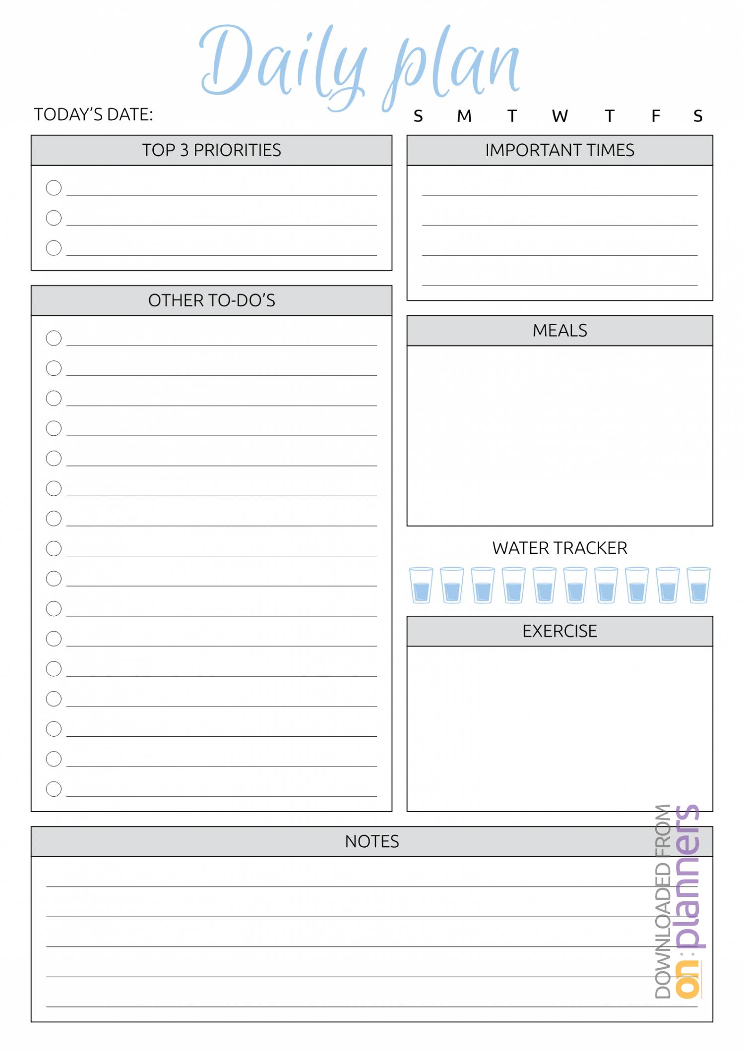 Download Printable Daily Plan With To Do List & Important Intended For Blank To Do List Template