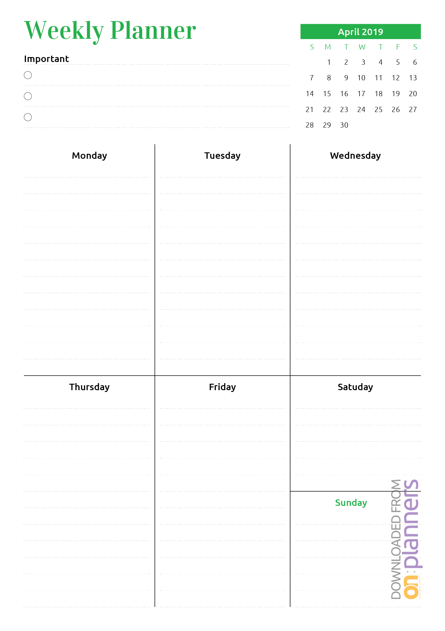 Download Printable Week At A Glance Planner With Calendar Pdf Within Month At A Glance Blank Calendar Template