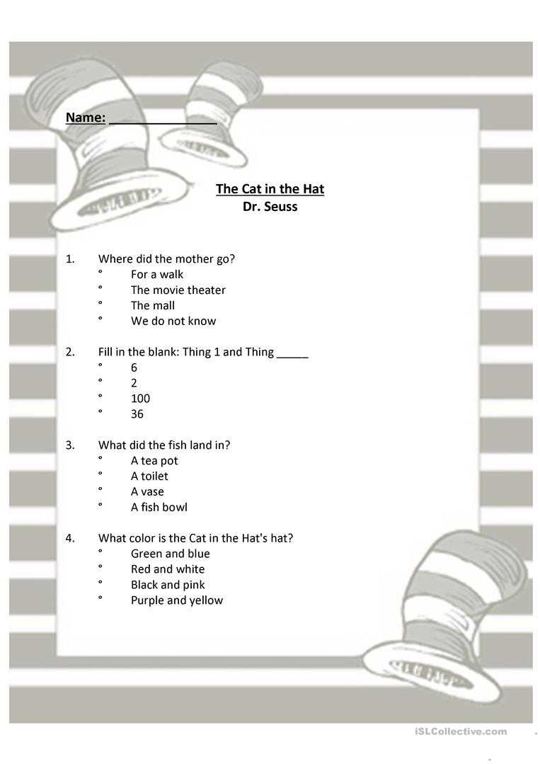 Dr Seuss – The Cat In The Hat – English Esl Worksheets In Blank Cat In The Hat Template