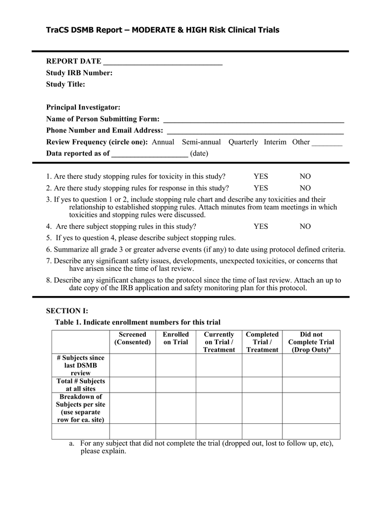 Dsmb Report Form Template Intended For Clinical Trial Report Template