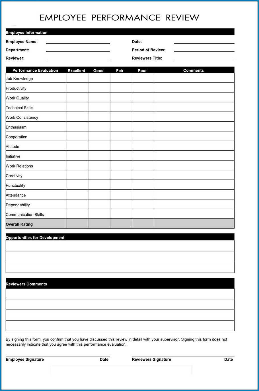 √ Free Printable Employee Evaluation Form | Templateral Regarding Blank Evaluation Form Template